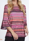 Multiples Flounce Sleeve Chevron Print Top In Fuschia In Multi