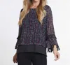 Multiples 3/4 Founce Sleeve Top In Blue Multi In Multi