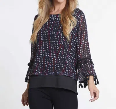 Multiples 3/4 Founce Sleeve Top In Blue Multi