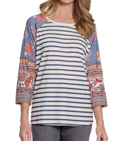 Multiples 3/4 Raglan Sleeve Scoop Neck Top In Multi