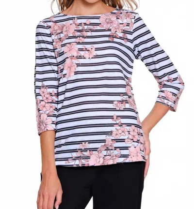MULTIPLES 3/4 SLEEVE BATEAU SIDE TOP IN MULTI