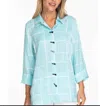 Multiples 3/4 Sleeve Blouse And Decorative Buttons In Aqua/grey/white In Multi