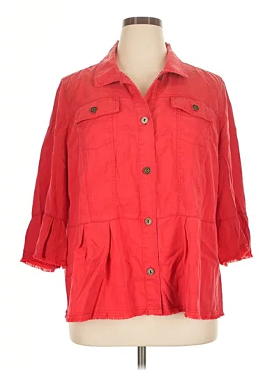 Pre-owned Multiples 3/4 Sleeve Button Down Shirt In Red