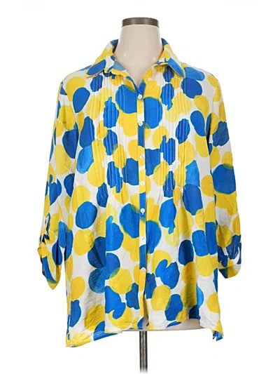 Pre-owned Multiples 3/4 Sleeve Button Down Shirt In Yellow