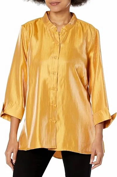Multiples 3/4 Sleeve Button Front Hi-lo Shirt In Amber In Brown