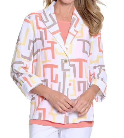 Multiples 3/4 Sleeve Button Front Jacket In Multi