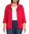 Multiples 3/4 Sleeve Button Front Peplum Jacket In Fiery Red In Red
