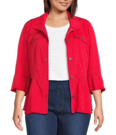 Multiples 3/4 Sleeve Button Front Peplum Jacket In Fiery Red