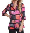 Multiples 3/4 Sleeve Button Front Print Jacket In Fuschia/black In Multi