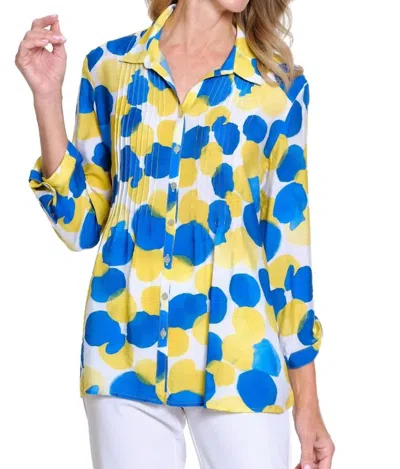 Multiples 3/4 Sleeve Button Tuck Shirt In Bright Royal/multi