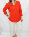 Multiples 3/4 Sleeve Button Up In Poppy