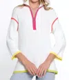 Multiples 3/4 Sleeve Drop Shoulder Collared Sweater In White