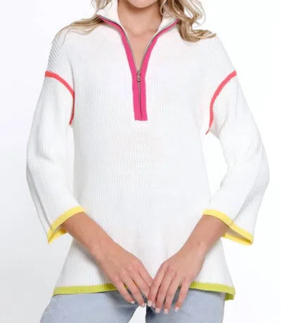 Multiples 3/4 Sleeve Drop Shoulder Collared Sweater In White