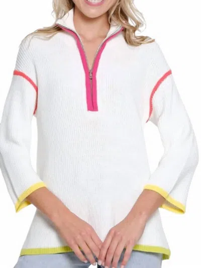 Multiples 3/4 Sleeve Drop Shoulder Collared Sweater Top In White