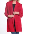 Multiples 3/4 Sleeve Drop Shoulder Shawl Collar Open Front Cardigan In Vivid Red In Red