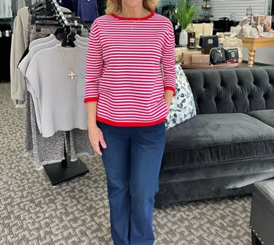 Multiples 3/4 Sleeve Drop Shoulder Wide Neck Sweater In Candy Pink In Red