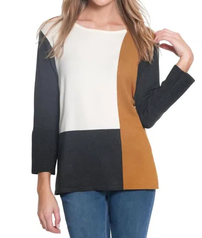 MULTIPLES 3/4 SLEEVE JEWEL NECK COLOR BLOCK SOLID SWEATER IN MULTI