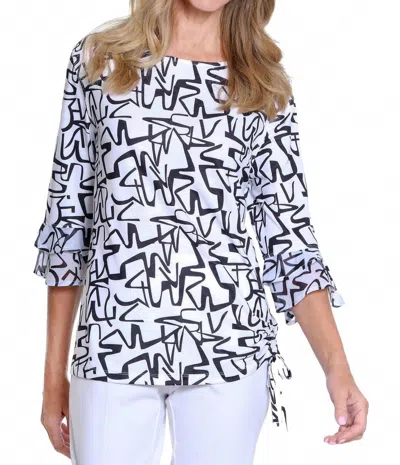 Multiples 3/4 Sleeve Pattern Drop Shoulder Top In Black And White In Multi