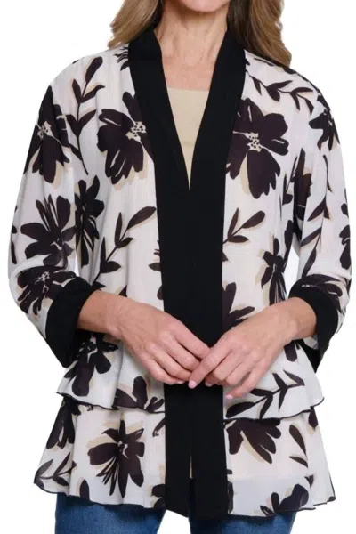 Multiples 3/4 Sleeve Peplum Jacket In White In Black