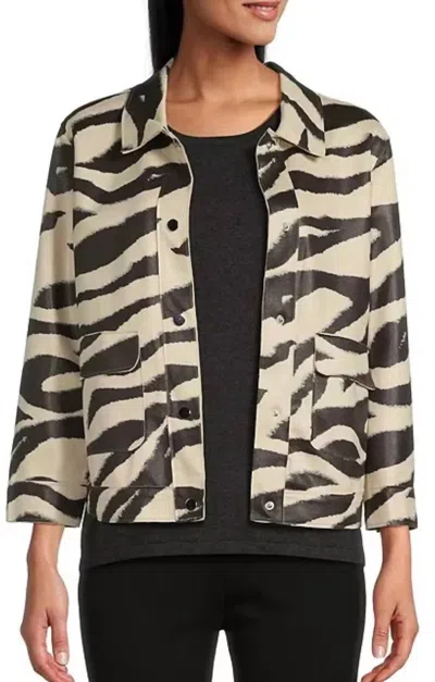 Multiples 3/4 Sleeve Printed Faux Leather Knit Jacket In Zebra In Beige