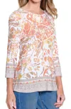 Multiples 3/4 Sleeve Scoop Embellished Knit Top In Orange In Neutral
