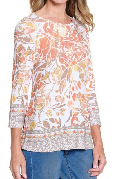 Multiples 3/4 Sleeve Scoop Embellished Knit Top In Orange In Neutral