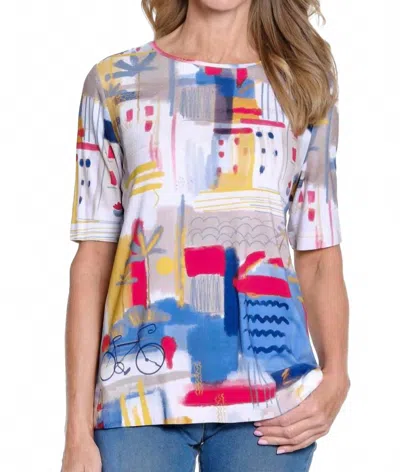 Multiples 3/4 Sleeve Scoop Embellished Placement Top In Multi