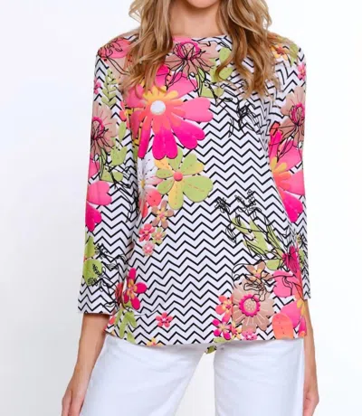 MULTIPLES 3/4 SLEEVE SCOOP NECK EMBELISHED TOP IN MULTI