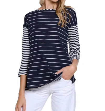 Multiples 3/4 Sleeve Scoop Neck Laced Tie Back Hi-lo Top In Midnight In Blue
