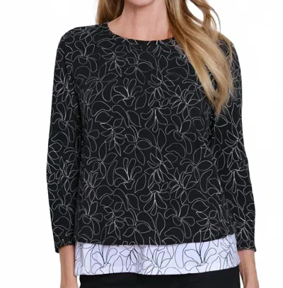 Multiples 3/4 Sleeve Scoop Neck Split Back Layered Top In Black/white In Multi