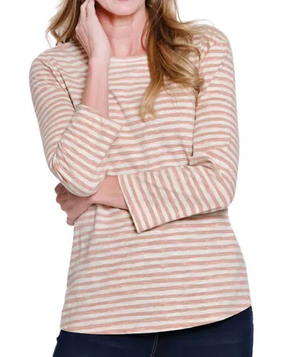 Multiples 3/4 Sleeve Scoop Neck Top With Shaped Hem In Pink Striped In Multi