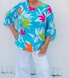 Multiples 3/4 Sleeve Scoop Print Pebble Top In Multi In Multi