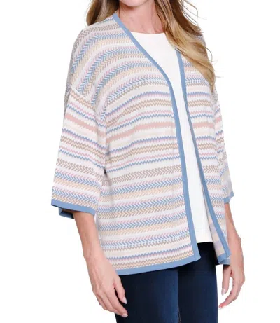 Multiples 3/4 Sleeve Set-in Sleeve Drop Shoulder Sweater Jacket In Pink Striped In Multi