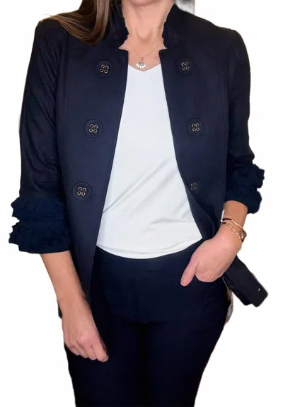 Multiples 3/4 Sleeve Stand Collar Jacket In Navy In Blue