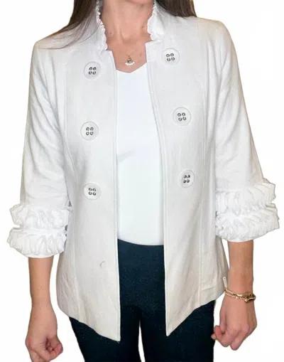 Multiples 3/4 Sleeve Stand Collar Jacket In White