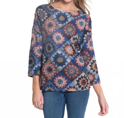 Multiples 3/4 Sleeve Sweater Tunic In Blue Multi