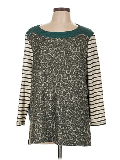 Pre-owned Multiples 3/4 Sleeve Top Green Boatneck Tops