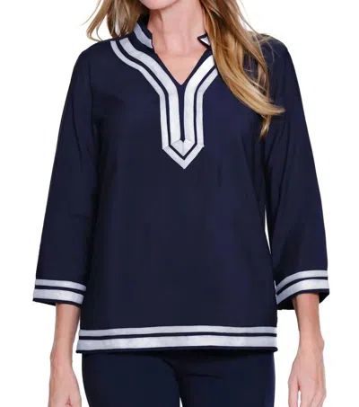 Multiples 3/4 Sleeve Top In Midnight In Blue