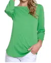 Multiples Wide Neck High-low Knit Top In Green In Green