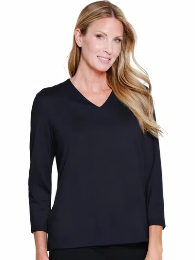 Multiples 3/4 Sleeve V-neck Top In Black