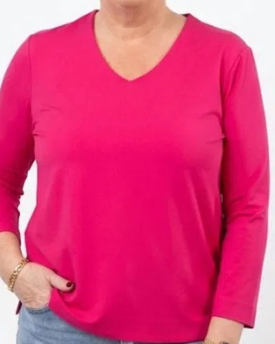 Multiples 3/4 Sleeve V-neck Top In Candy Pink