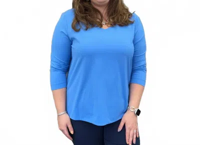 Multiples 3/4 Sleeve V-neck Top In French Blue