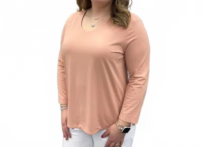 Multiples 3/4 Sleeve V-neck Top In Pink In Animal Print