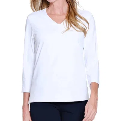 Multiples 3/4 Sleeve V-neck Top In White/peri In Multi
