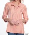 Multiples 3/4 Sleeve Wire Collar Button Front Shirt In Salmon In Multi