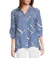 Multiples 3/4 Sleeve Wire Collar Shirt In Bright Royal In Blue
