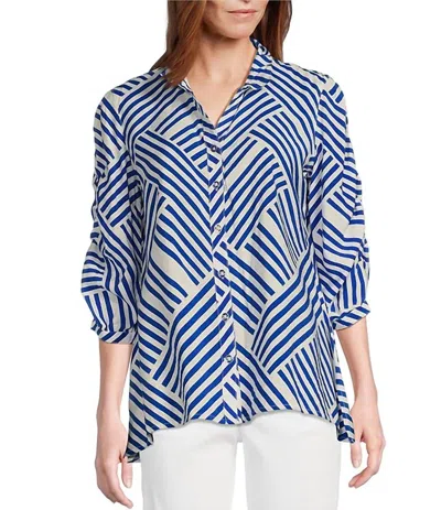 Multiples 3/4 Sleeve Wire Collar Shirt In Bright Royal In Blue