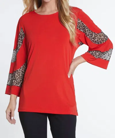 Multiples 3/4 Sleeves Scoop Neck Top In Scarlet In Red