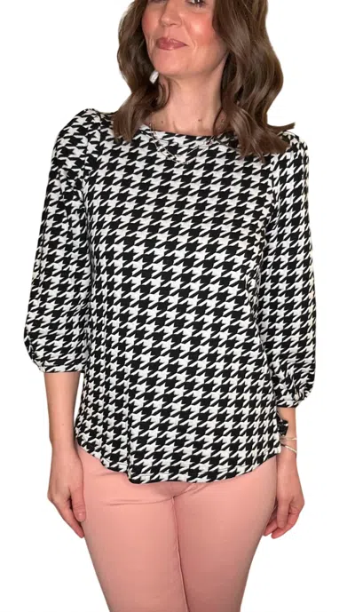 Multiples 3/4 Slv. Houndstooth Top In Black