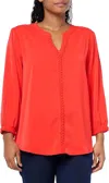 Multiples Band Collar Zig Zag Trim Blouse In Scarlet